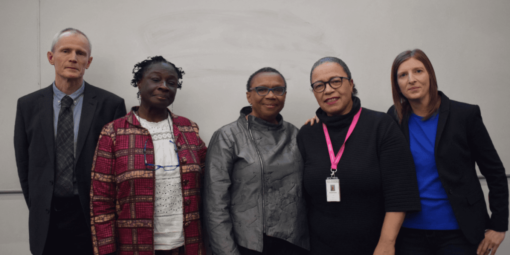 Photograph of Prof. Vanessa Gamble (middle) alongside four members of the Liverpool University History Department.